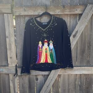 VTG Berek 2 90s y2k Wise Men black v-neck SWEATER Medium